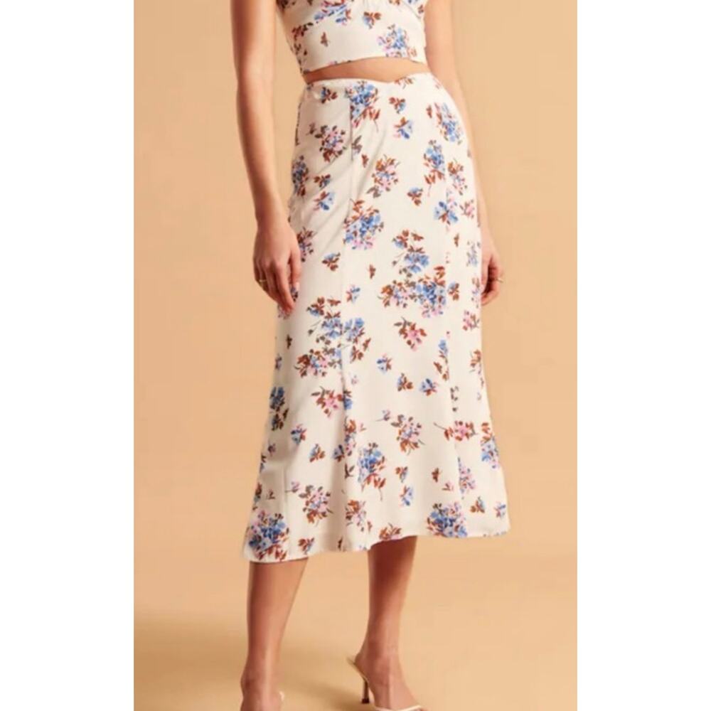 Abercrombie Fitch Dipped Waist Floral Midi Skirt Womens XL Cottagecore Spring